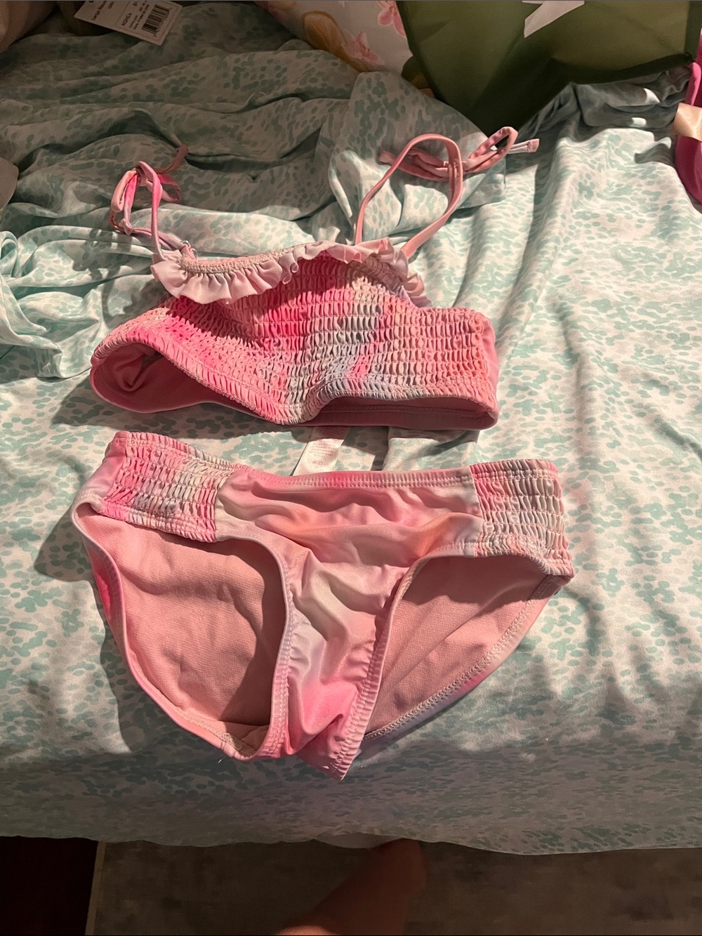 Smocked Pink Tie-Dye Bikini Set